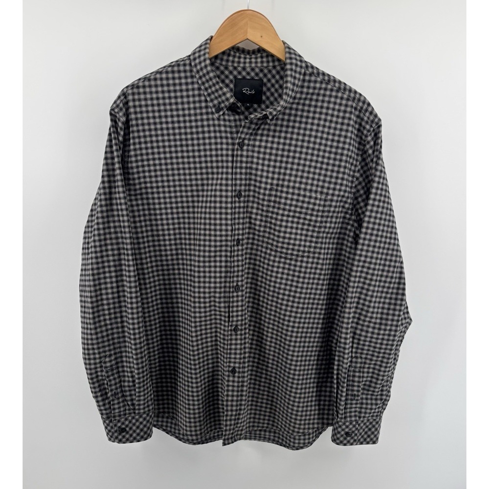 Rails Brushed Lennox Button Down Shirt Sz XL Grey Black Plaid Preppy Dadcore